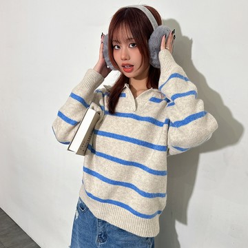 藍條紋POLO毛衣-藍條【KT224740】
