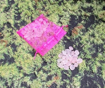天然能量粉晶滾石 附贈簡約桃紅色紗袋 消磁淨化 旺事業姻緣