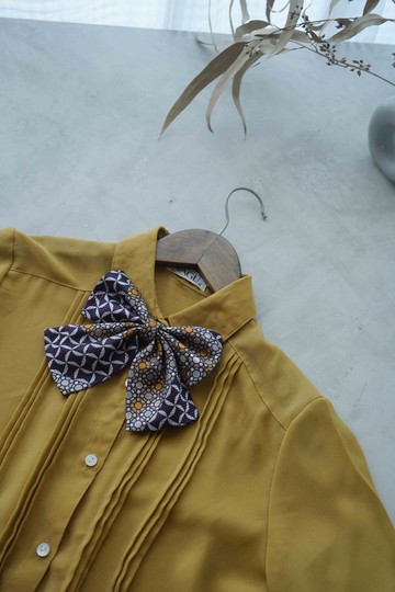 古董領帶改製手工領結-七寶圖紋-學院風雙層領結別針