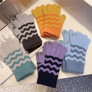 開車男女手套可觸屏簡約學生撞色寫字加厚連指騎車秋冬季保暖手襪