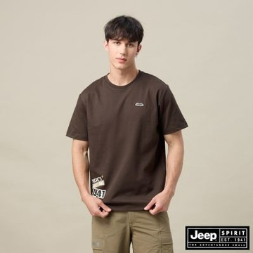 JEEP  男裝 塗鴉風格印花涼感短袖T恤-咖啡色