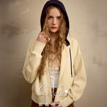 STAR 撞色落肩可拆式連帽空氣棉外套