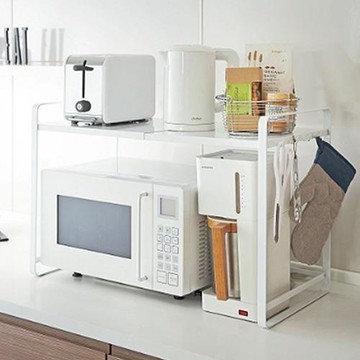 逗點 日式伸縮廚房烤箱微波爐收納置物架 白