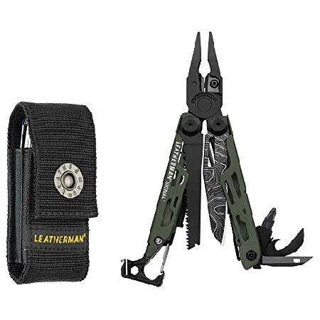 LEATHERMAN, Signal Camping Multitool with Fire Starter, Hammer and Emergency Whistle, Made in the USA, Topographical Print