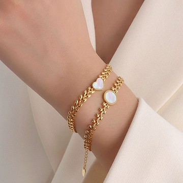 《316小舖》新貨特價【VC131】(優質鈦鋼手鍊- 時尚白海貝手鍊桃心感手鍊愛心手飾心型手鍊鍍18K真金首飾愛心手鍊)