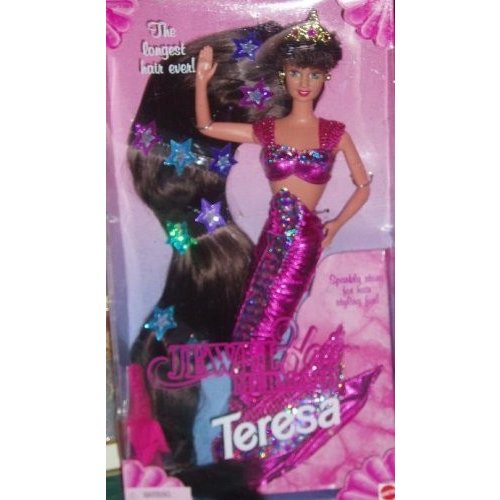 1995 Jewel Hair Mermaid Teresa Barbie Doll in Pink with the longest ha