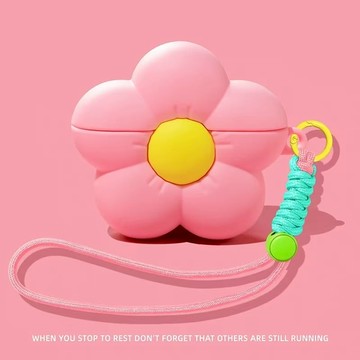 立體 粉黃 花朵 矽膠殼 適用於 AirPods 4 保護殼 Pro2 保護套 AirPods 1 2 3 全包耳機殼