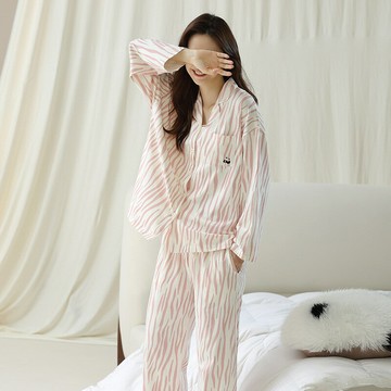 【巴黎精品】睡衣套裝長袖居家服-斑馬紋熊貓印花情侶男女休閒服2款w1ad42
