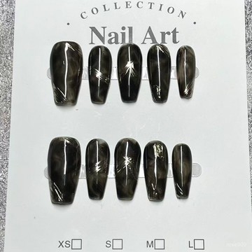 ➕大簡美甲💅手工穿戴甲感重工花黑色貓眼法式美甲堆鑽可顯白假指甲貼片長款穿戴甲 HGKD