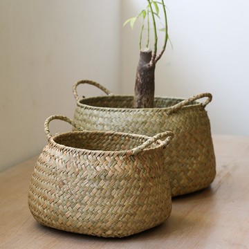 草編花籃綠植花盆套防水北歐風種花籃ins植物籃藤編筐