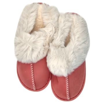 ego life 男女款 麂皮絨兔毛口包頭保暖防滑室內拖鞋  36~37  磚紅色