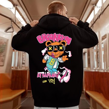 潮流連帽刷毛印花大學T 潮ins寬鬆刷毛款男港風青年連帽上衣 印花秋冬長T 加絨款情侶裝 帽T（DW2070)【壹號站】