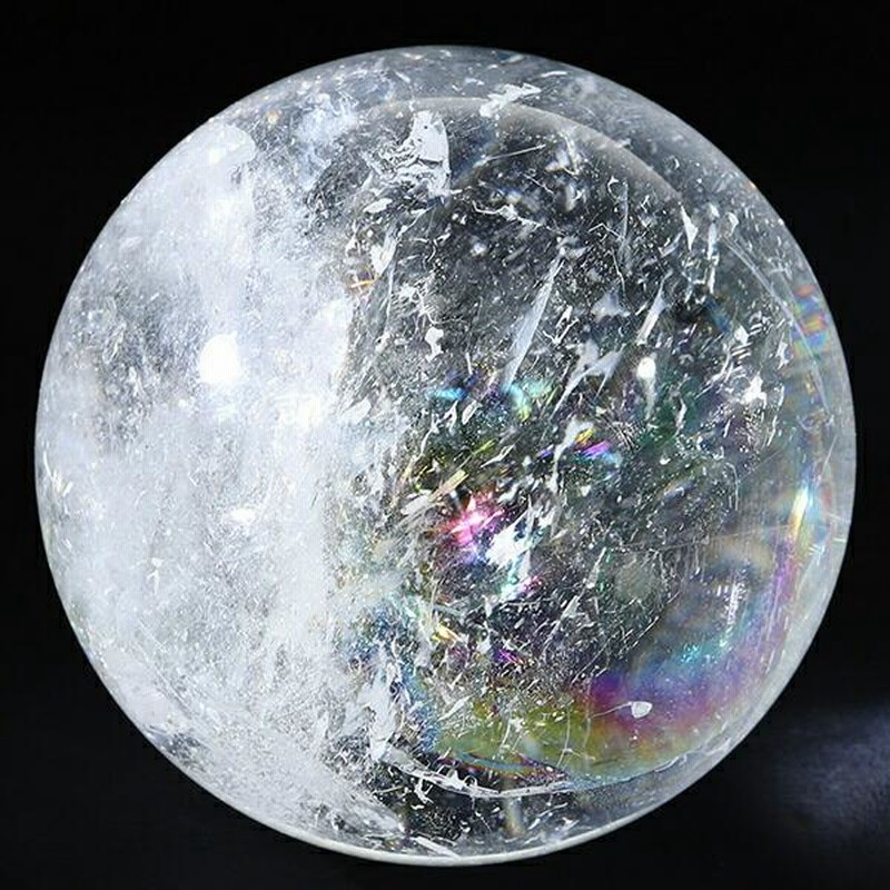 品多く 虹入り 水晶 丸玉 約50mm 穴なし 天然石 パワーストーン 彫刻・オブジェ