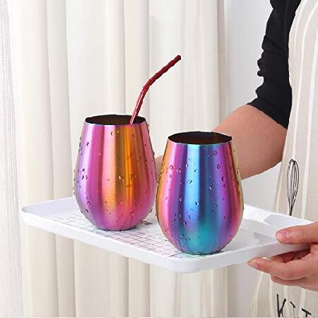 Stainless Steel 16 oz Wine Tumbler Whisky Beer Coffee Mug Stemless Cup(Rainbow)