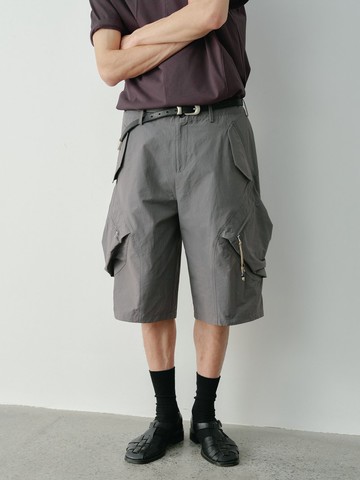 日系復古 大口袋薄款工裝短褲