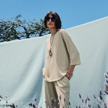【HANRO】Summer knits 七分袖上衣 XS-M(貝沙灰)