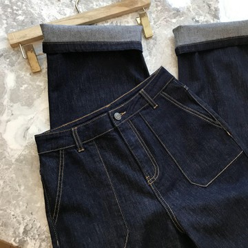 【米婭~輕奢 1-5天出貨】正韓代購✈禾出，春季限定！！ 進口環保土壤棉質復古明線大口袋直筒牛仔褲女