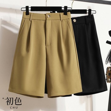 初色 素色高腰五分褲後腰鬆緊休閒褲寬褲短褲-共2色-35727(M-4XL可選)