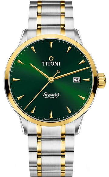 TITONI 梅花錶 空中霸王系列 機械男腕錶(83733SY-673)-40mm-綠面鋼帶【刷卡回饋 分期0利率】【APP下單點數13倍送】