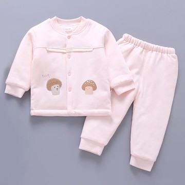0-12月嬰兒套裝寶寶冬裝長袖加厚外出無骨上衣褲子純色秋冬2件套