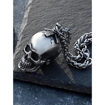 立體骷髏頭項鏈男士個性霸氣嘻哈潮人吊墜掛飾復古鈦鋼毛衣鏈街頭