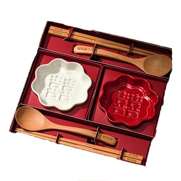 Mao's樂陶陶 花見囍囍 顯影醬油碟禮盒組 28 x 28 x 3.5cm  白囍 + 紅囍  1組