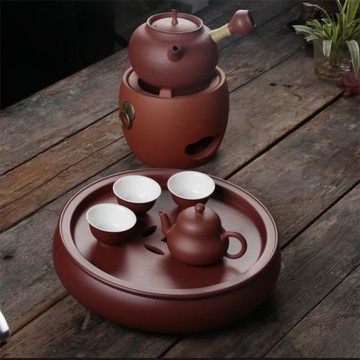 潮州功工夫茶具朱泥手拉壺高啟強思亭梨壺潮汕茶爐套裝圓形小茶盤