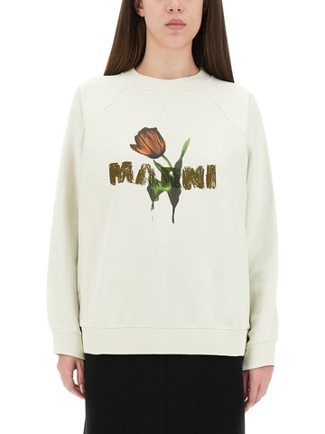 marni white cotton sweatshirt with tulip print
