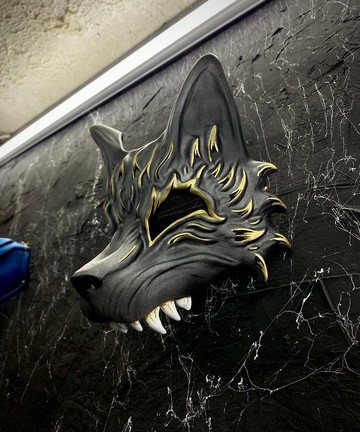 日本狐半面具穿戴款  金黑配色狼半面具  狐狸面具