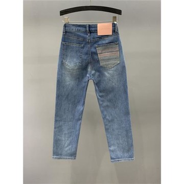 設計感刺繡口袋直筒牛仔褲女2026春夏新款高腰彈力顯瘦八分煙管褲