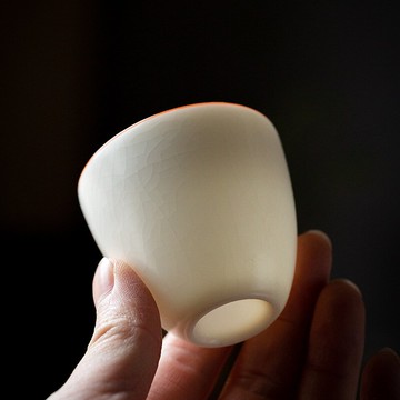 象牙白汝窯茶杯家用品茗杯可養開片個人杯茶盞簡約陶瓷功夫茶具