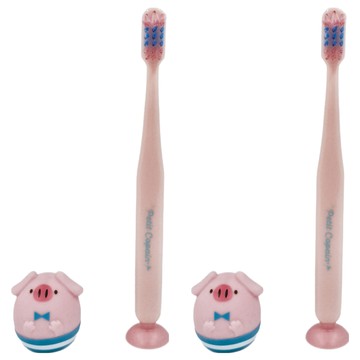 Petit Copain 動物王國 吸盤可站立兒童牙刷  粉豬  1支  2支