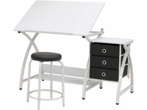 Offex Piece Venus Craft Table with Angle Adjustable Top and 20.5 H Matching Padded Stool WhiteWhite Great for Home Of