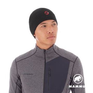 【Mammut 長毛象】Sublime Beanie 刺繡LOGO保暖羊毛帽 黑色 #1191-01542