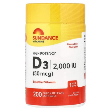 Sundance Vitamins, 維D3，優效，50 微克（2,000 國際單位），200 粒速釋軟膠囊