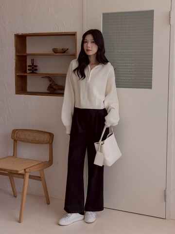 柔霧半拉鍊短版針織