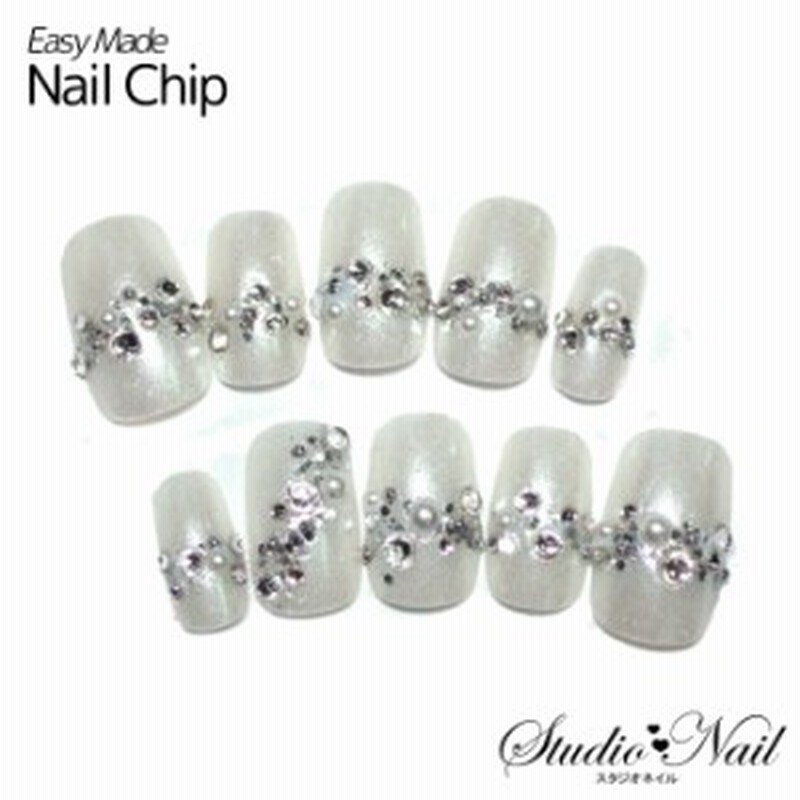 ジェルコーティング付き オーダーネイルチップ ホワイトシルバーベース パール スワロ付き ネイルチップ Ks 3 Ks 通販 Lineポイント最大1 0 Get Lineショッピング