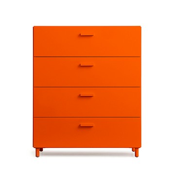 Relief 組合式抽屜寬櫃（4 抽、亮橙）