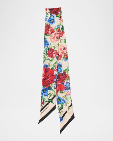Floral Silk Twill Skinny Scarf