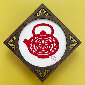 訂做：木框剪紙/茶具圖案3