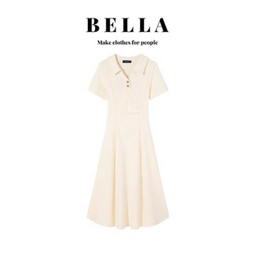 (免運)BELLA法式氣質polo領短袖連衣裙女2025夏季新款收腰顯瘦修身長裙