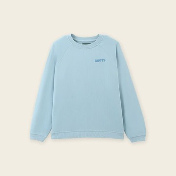 Roots女裝-復古翻玩系列文字設計有機棉圓領上衣(冰川藍)