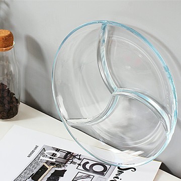 鋼化玻璃三分格簡食餐盤配菜盤子早餐水果沙拉盤分隔甜品零食盤子