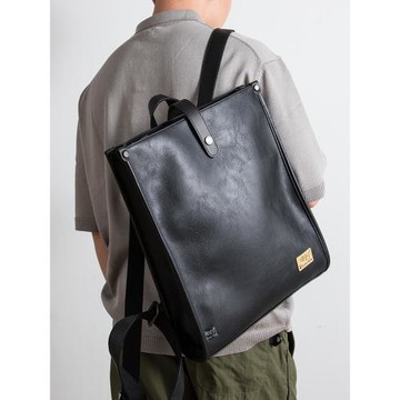 新款日系男士雙肩包PU皮大容量復古方形大學生書包青年電腦背包潮