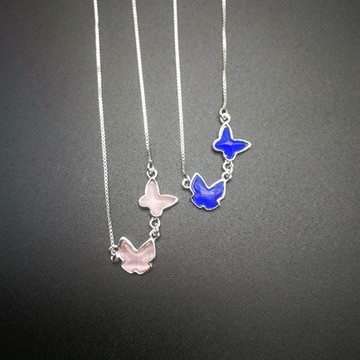 [米蘭精品] 925純銀項鍊貓眼石吊墜-抛光蝴蝶可愛白色七夕情人節禮物女飾品2色73ze16