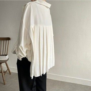 【巴黎精品】現貨+預購 襯衫長袖上衣-後背摺皺設計感罩衫女裝2色a1go53