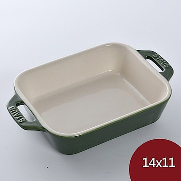 法國Staub 長形陶瓷烤盤 14x11cm 羅勒綠