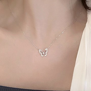 『LINE禮物獨家』【OCTOBER 16Th】S999純銀蝴蝶鋯石項鍊鎖骨鍊＃CRY2063 開運 生日禮物 閨蜜禮物 情人節禮物 交換禮物 客製化禮物