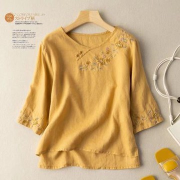 [韓國K.W.]現貨初嚐芳蜜春夏新品明星同款亞麻人棉上衣(棉麻/防曬服/中長袖)