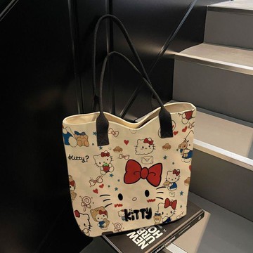 【臺灣-出貨🔥】Hello Kitty 卡通帆布托特包 可愛風女用手提袋 大容量通勤百搭單肩包 卡通托特包 女用手提袋
